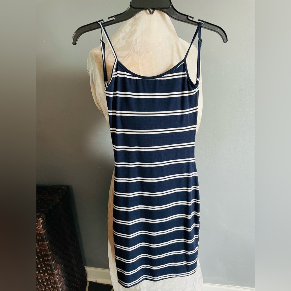 Navy and White Striped Backless Dress